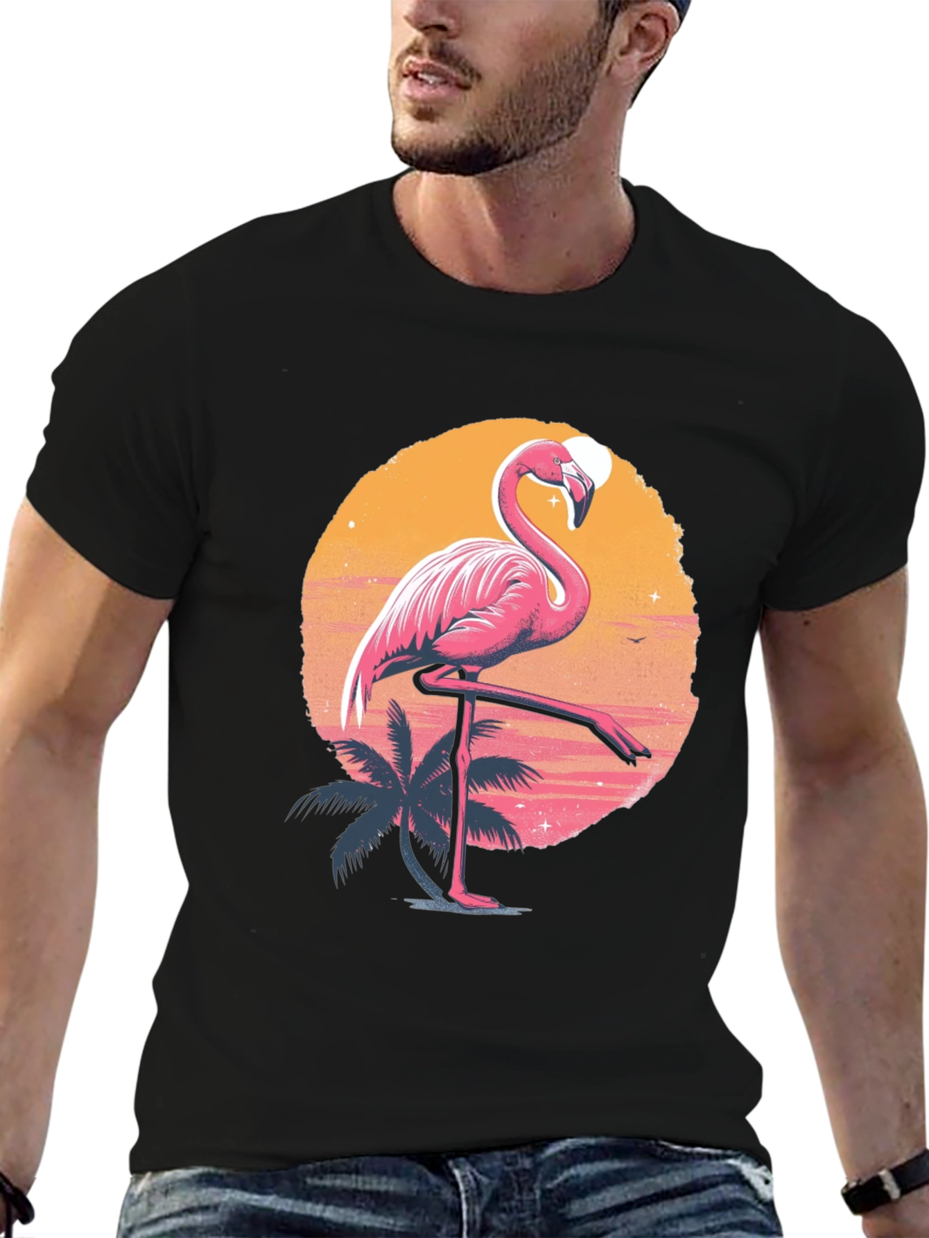 Flamingo Sunset Graphic Tee - Tropical Summer Vibes