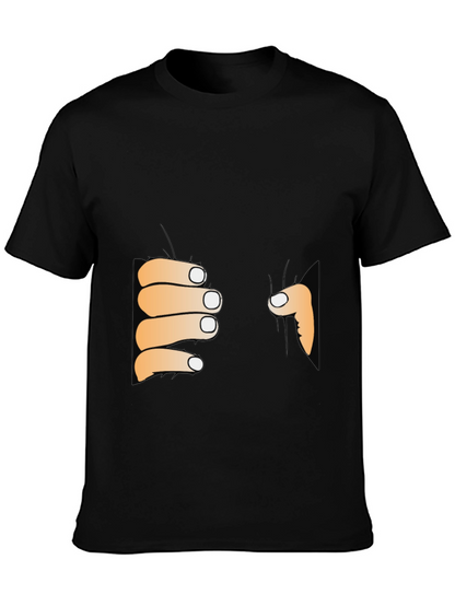 Funny Peeking Hands Graphic Tee - Black T-Shirt