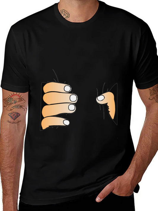 Funny Peeking Hands Graphic Tee - Black T-Shirt