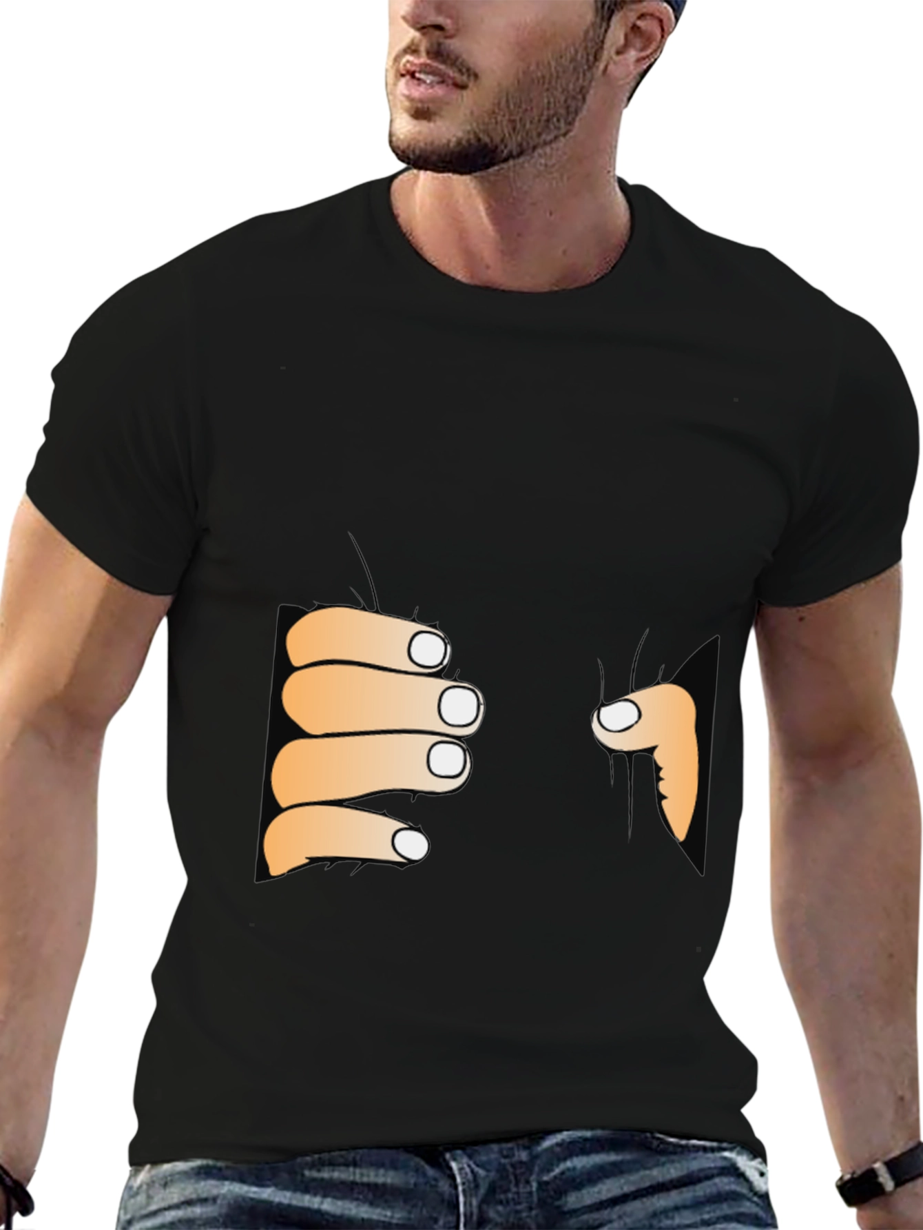 Funny Peeking Hands Graphic Tee - Black T-Shirt