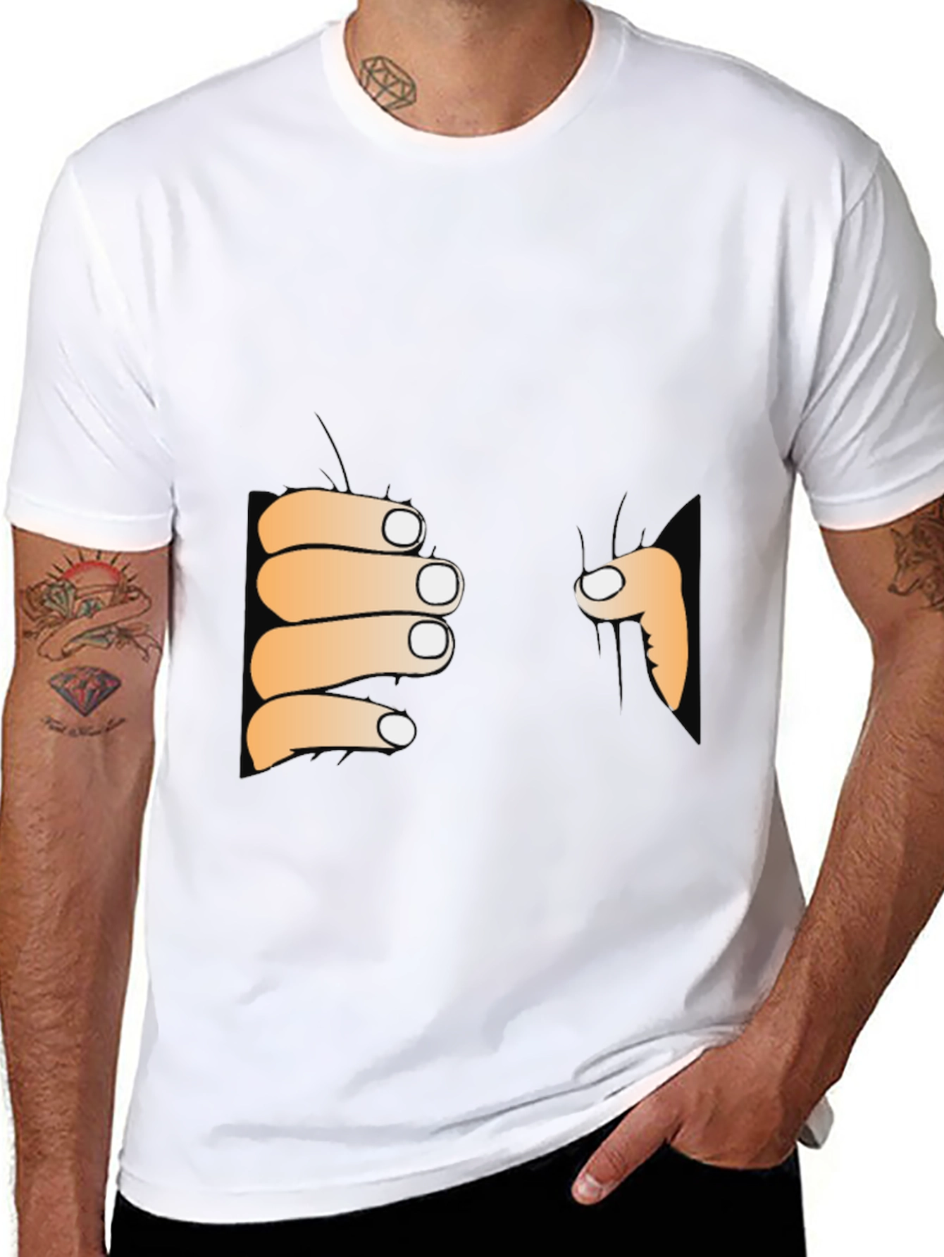 Funny Peeking Hands Graphic Tee - Black T-Shirt