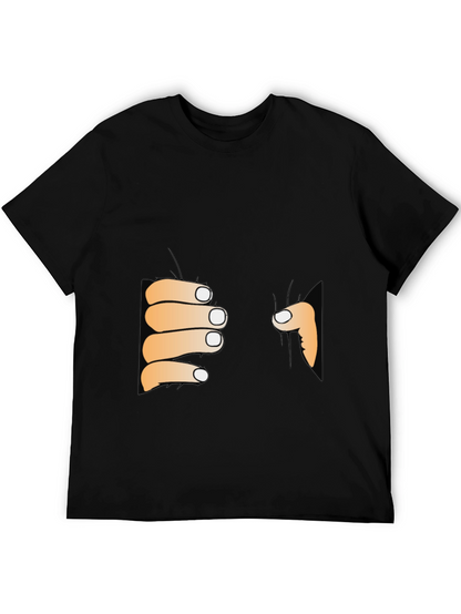 Funny Peeking Hands Graphic Tee - Black T-Shirt