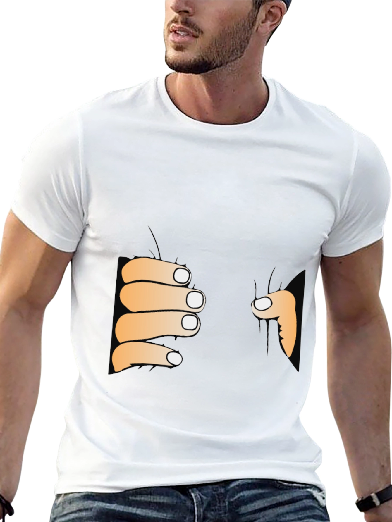 Funny Peeking Hands Graphic Tee - Black T-Shirt