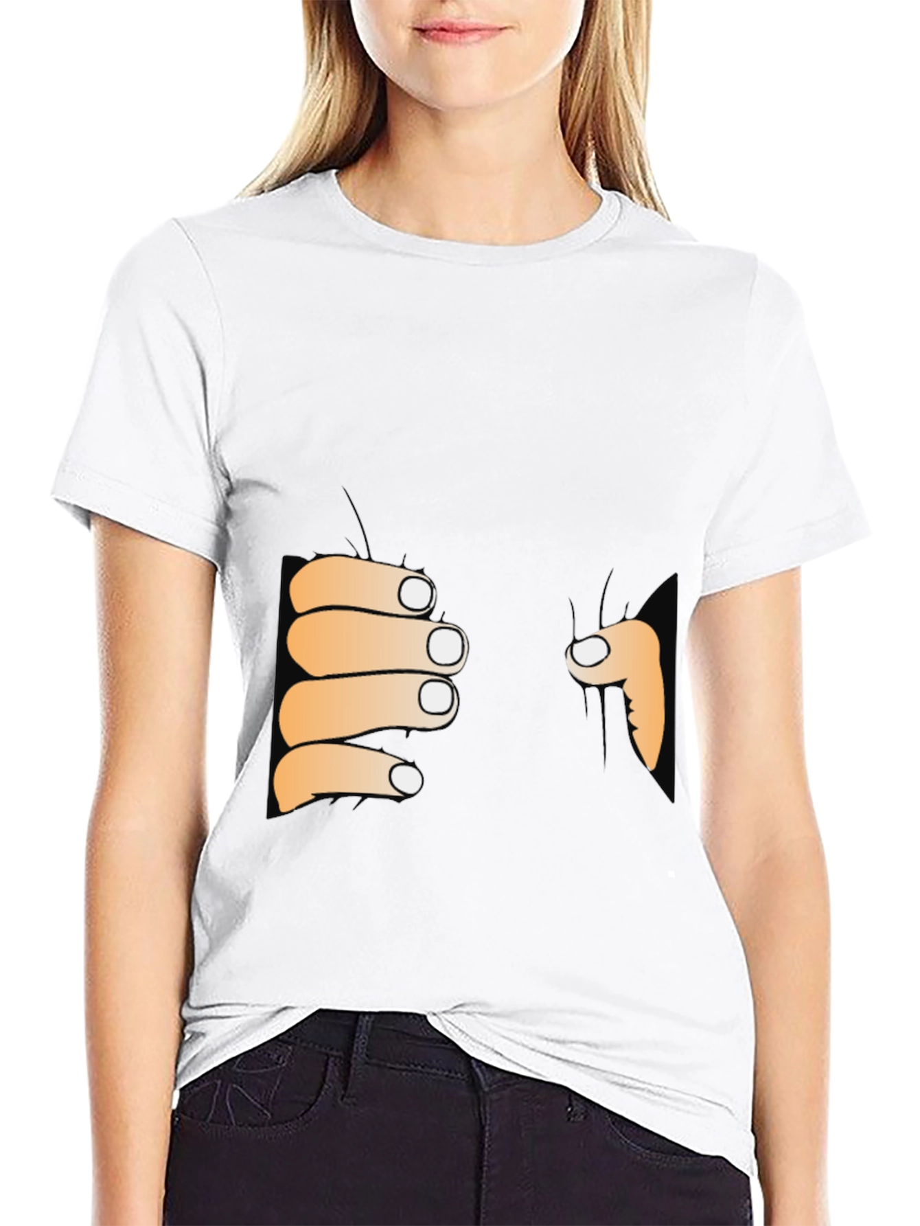 Funny Peeking Hands Graphic Tee - Black T-Shirt