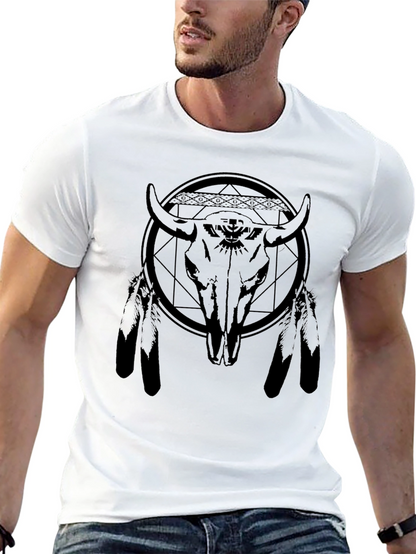 Bison Skull Graphic Tee - Black Cotton Blend