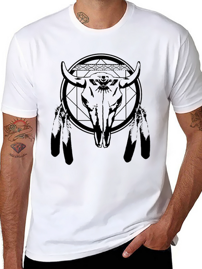 Bison Skull Graphic Tee - Black Cotton Blend