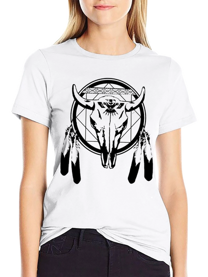 Bison Skull Graphic Tee - Black Cotton Blend