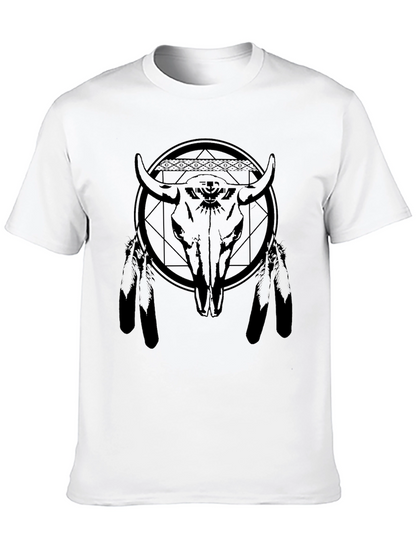 Bison Skull Graphic Tee - Black Cotton Blend
