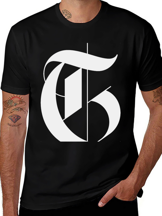 Bold Letter T Graphic Black T-Shirt