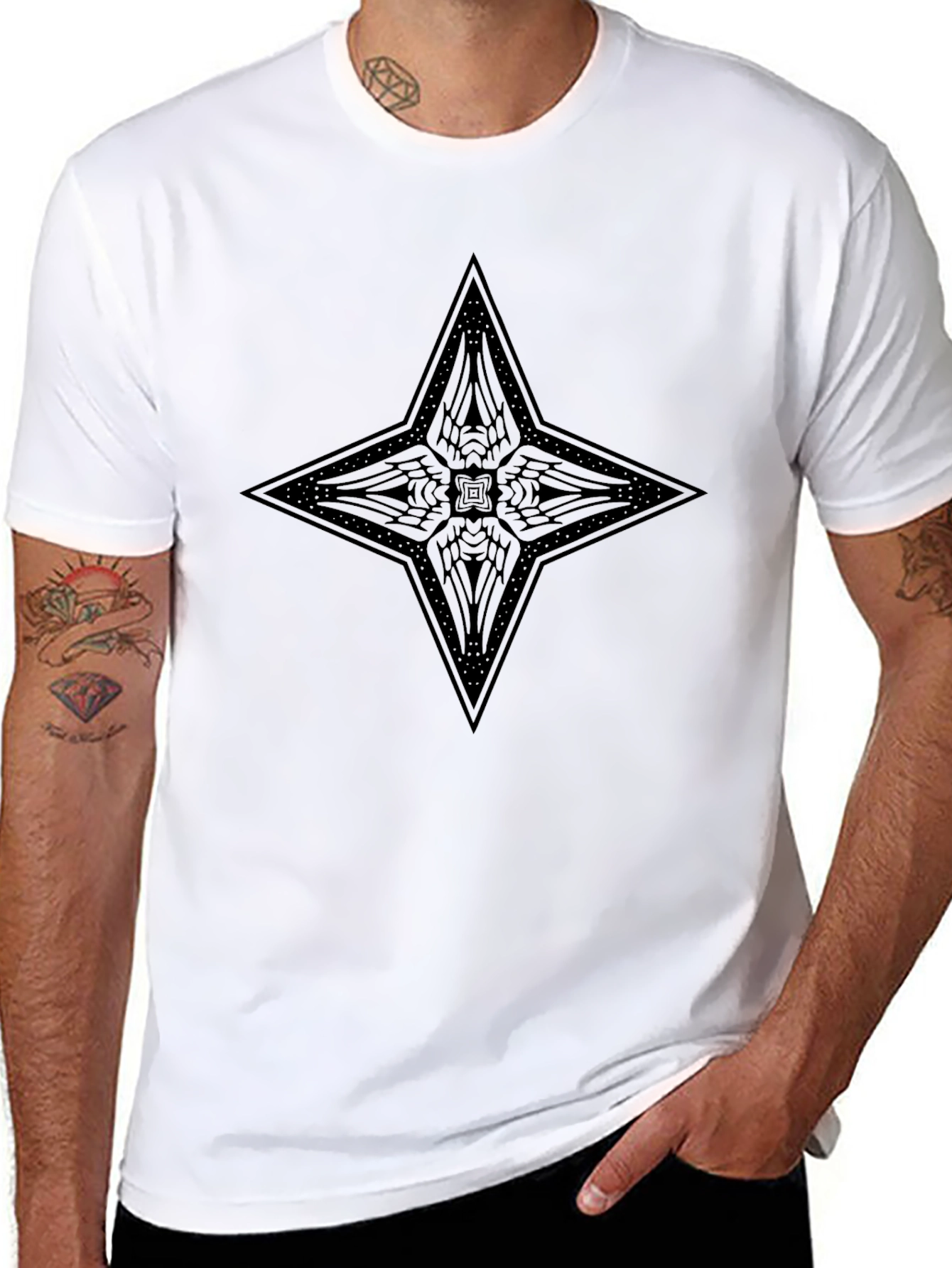 Geometric Star Design Black T-Shirt