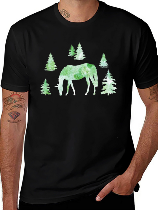 Unicorn Forest Graphic Tee - Black Cotton Casual Shirt
