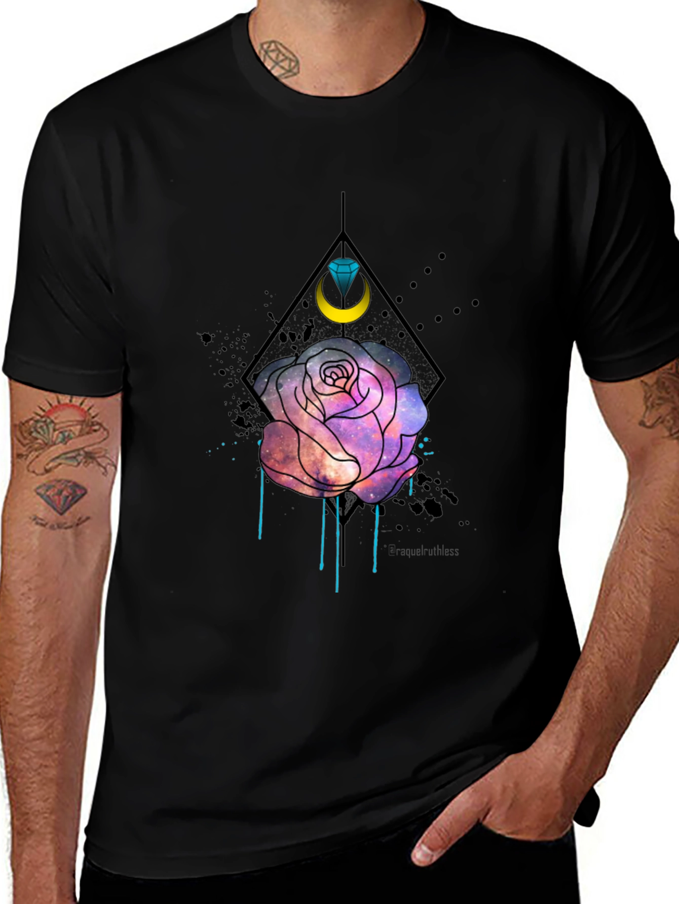 Galaxy Rose Graphic Tee - Trendy Mens Black T-Shirt