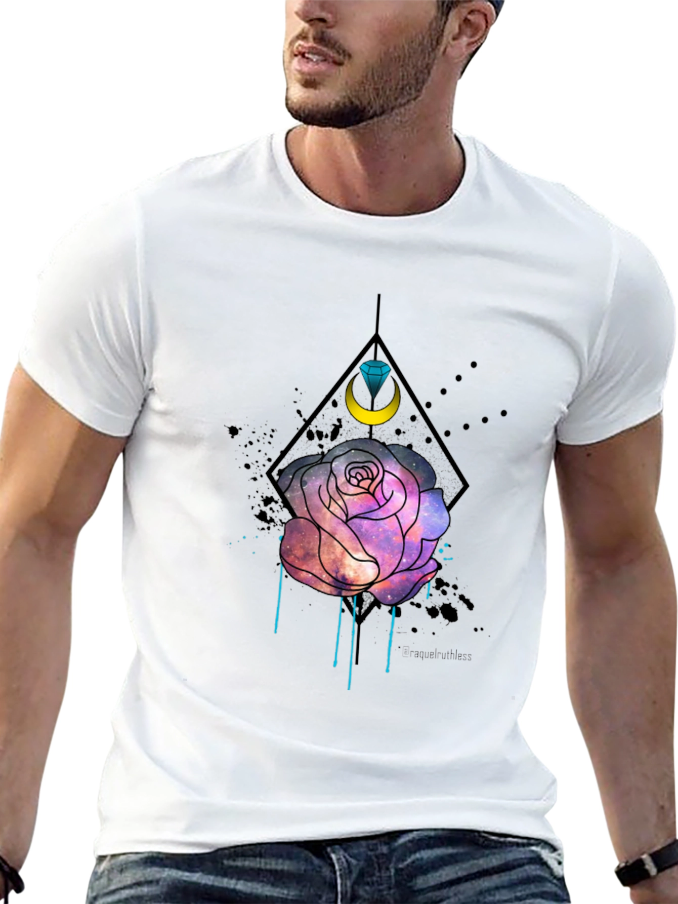 Galaxy Rose Graphic Tee - Trendy Mens Black T-Shirt