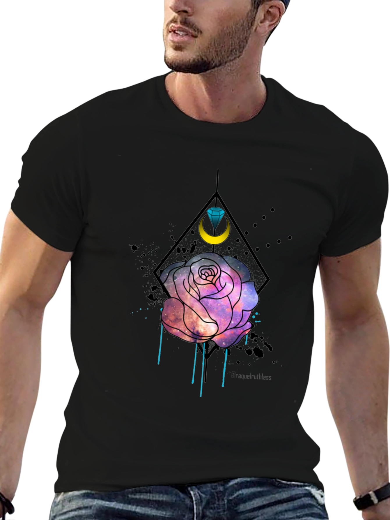 Galaxy Rose Graphic Tee - Trendy Mens Black T-Shirt