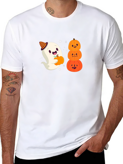 Halloween Ghost & Pumpkins Black T-Shirt