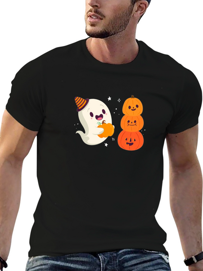 Halloween Ghost & Pumpkins Black T-Shirt