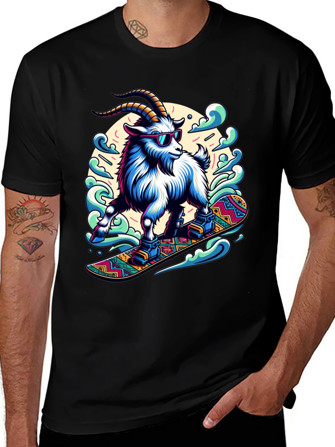Goat Snowboarding T-Shirt Cool Design