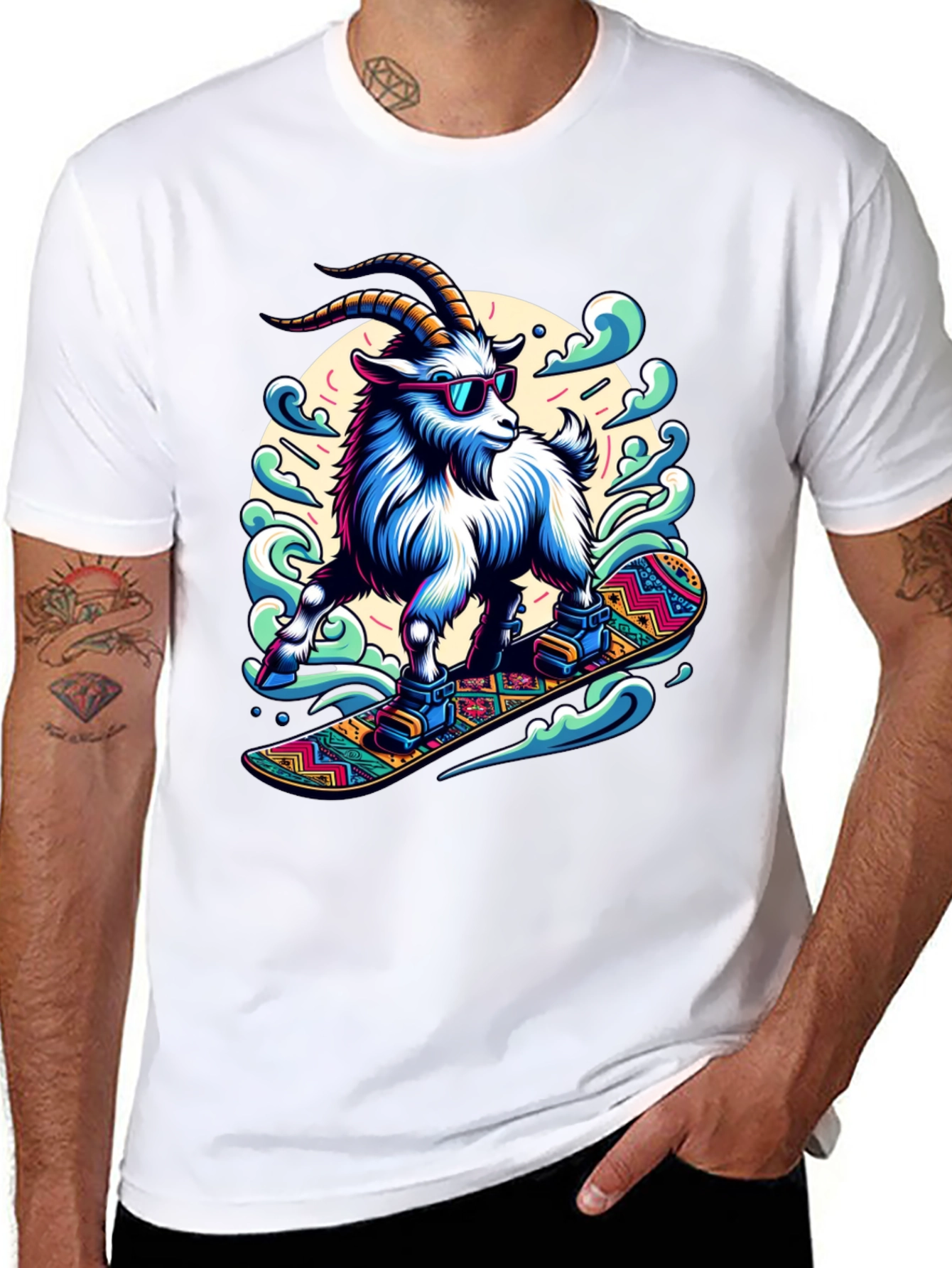 Goat Snowboarding T-Shirt Cool Design