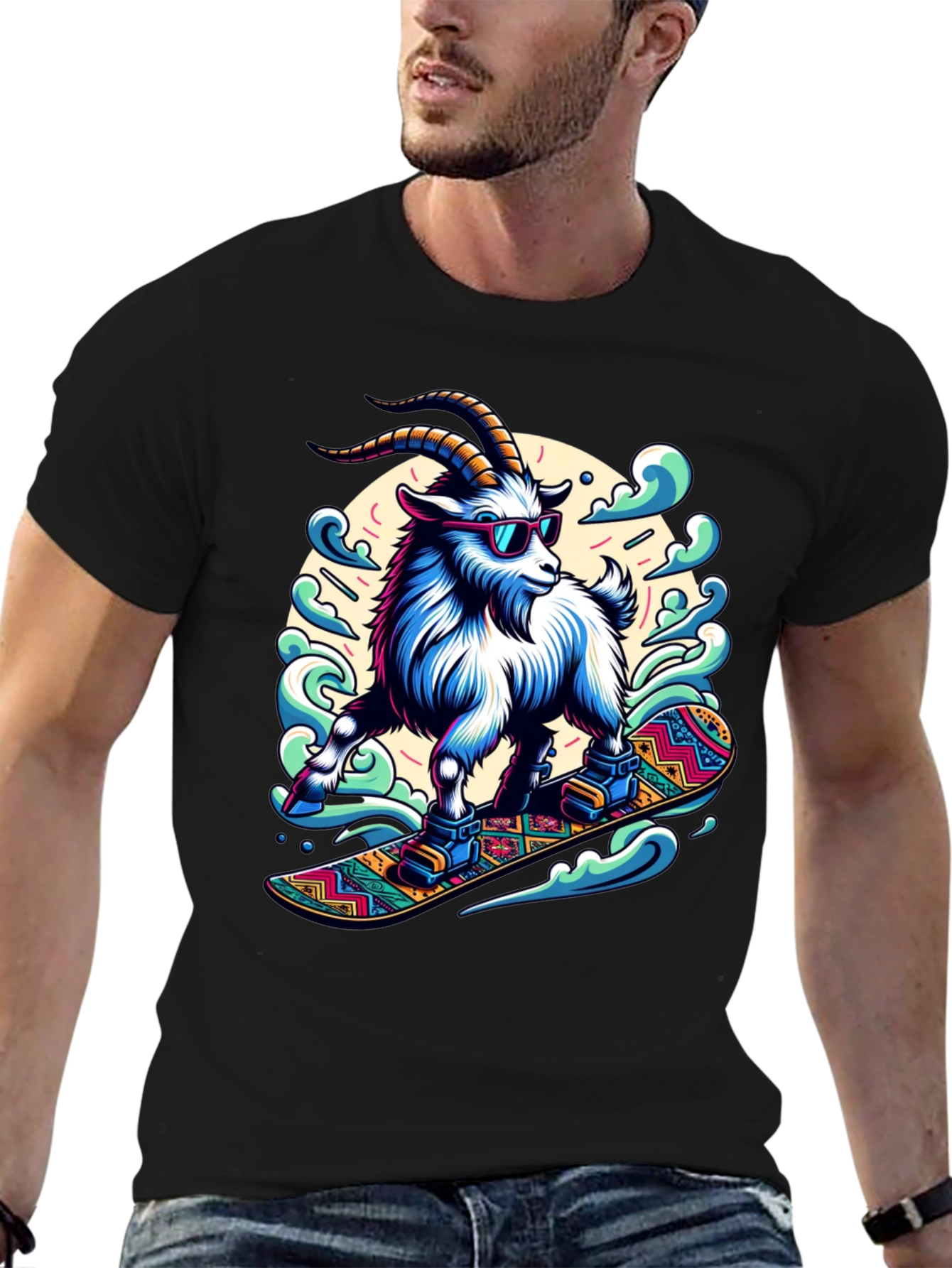 Goat Snowboarding T-Shirt Cool Design