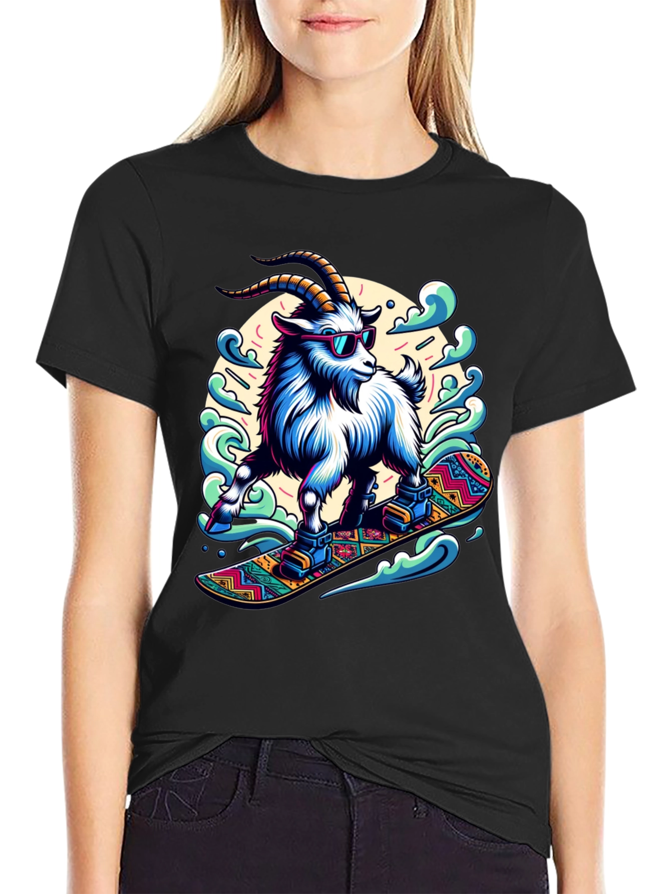 Goat Snowboarding T-Shirt Cool Design