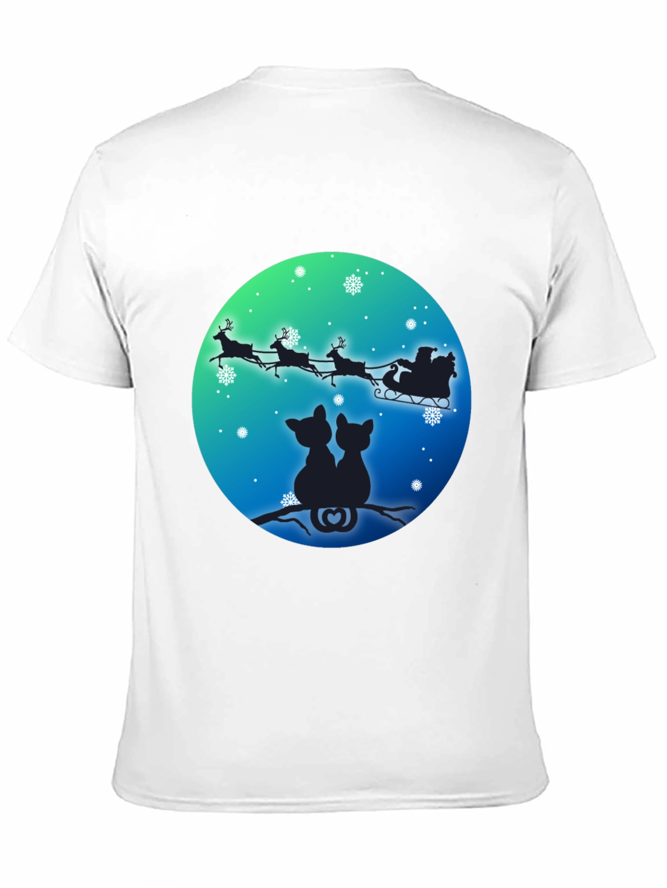 Festive Cats & Santa Sleigh Black T-Shirt