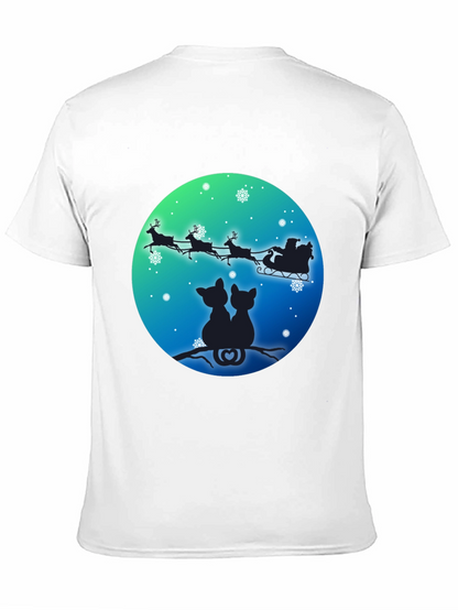 Festive Cats & Santa Sleigh Black T-Shirt