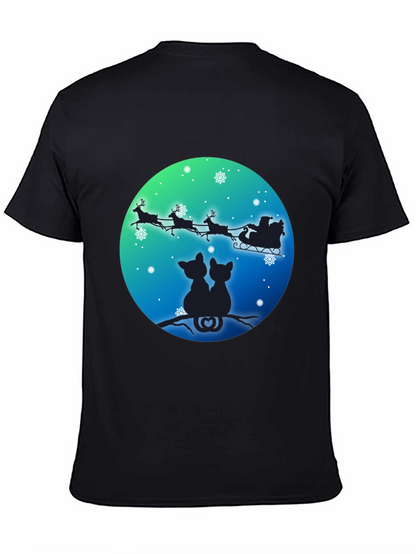 Festive Cats & Santa Sleigh Black T-Shirt