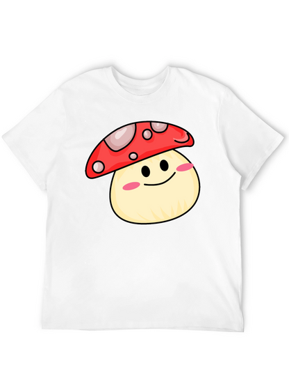 Cute Mushroom Graphic Tee - Black Cotton Shirt