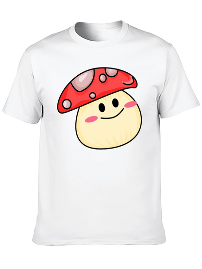 Cute Mushroom Graphic Tee - Black Cotton Shirt