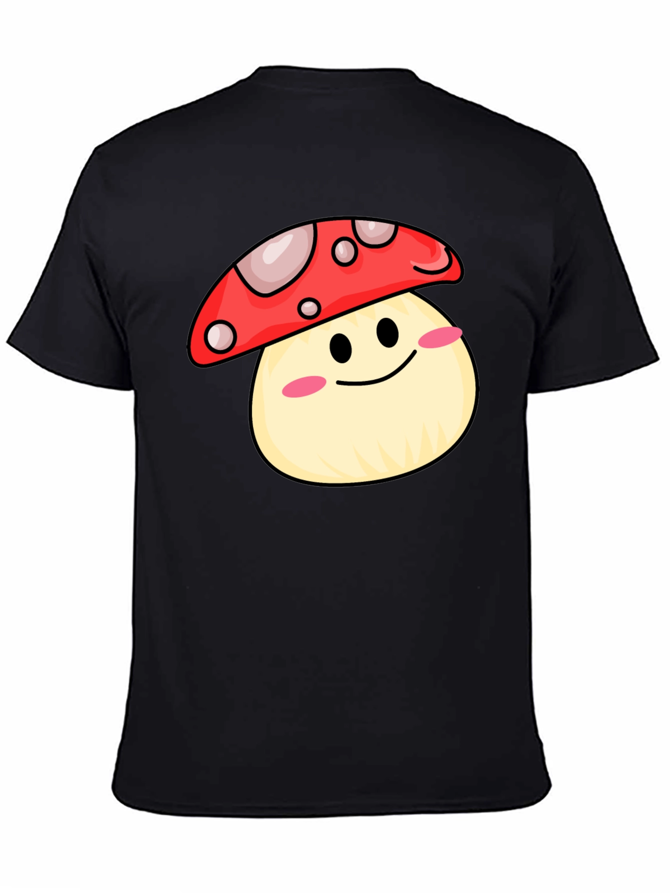 Cute Mushroom Graphic Tee - Black Cotton Shirt