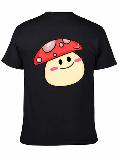 Cute Mushroom Graphic Tee - Black Cotton Shirt