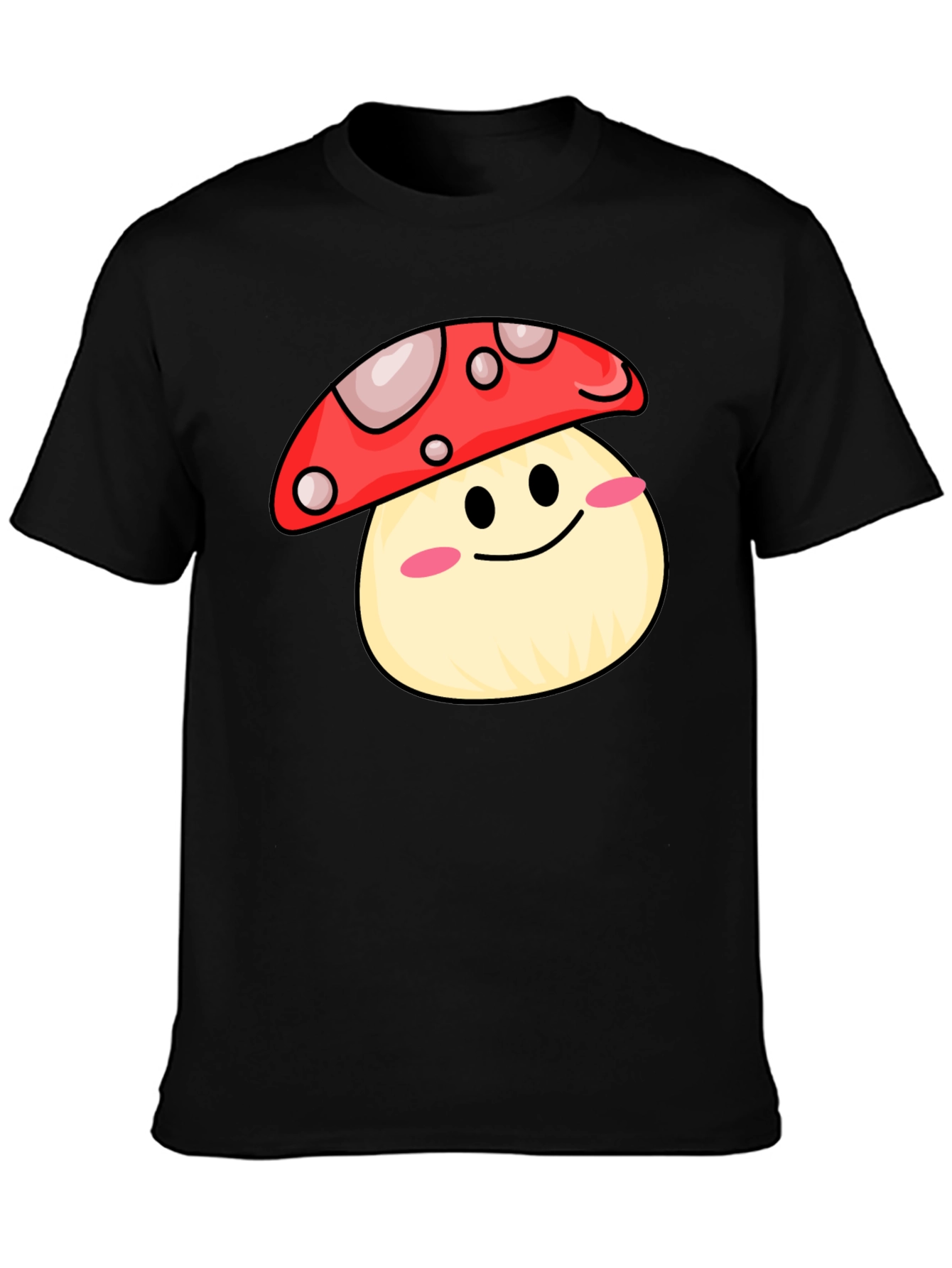 Cute Mushroom Graphic Tee - Black Cotton Shirt