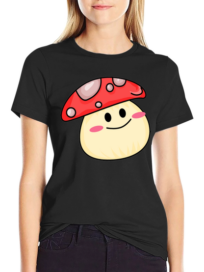 Cute Mushroom Graphic Tee - Black Cotton Shirt