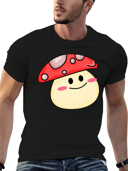 Cute Mushroom Graphic Tee - Black Cotton Shirt