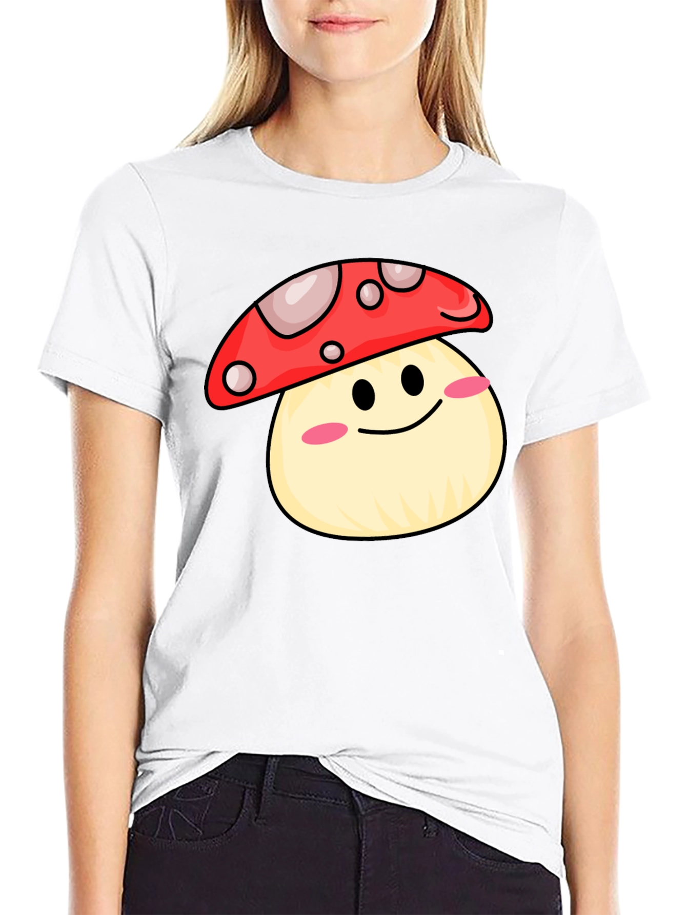 Cute Mushroom Graphic Tee - Black Cotton Shirt