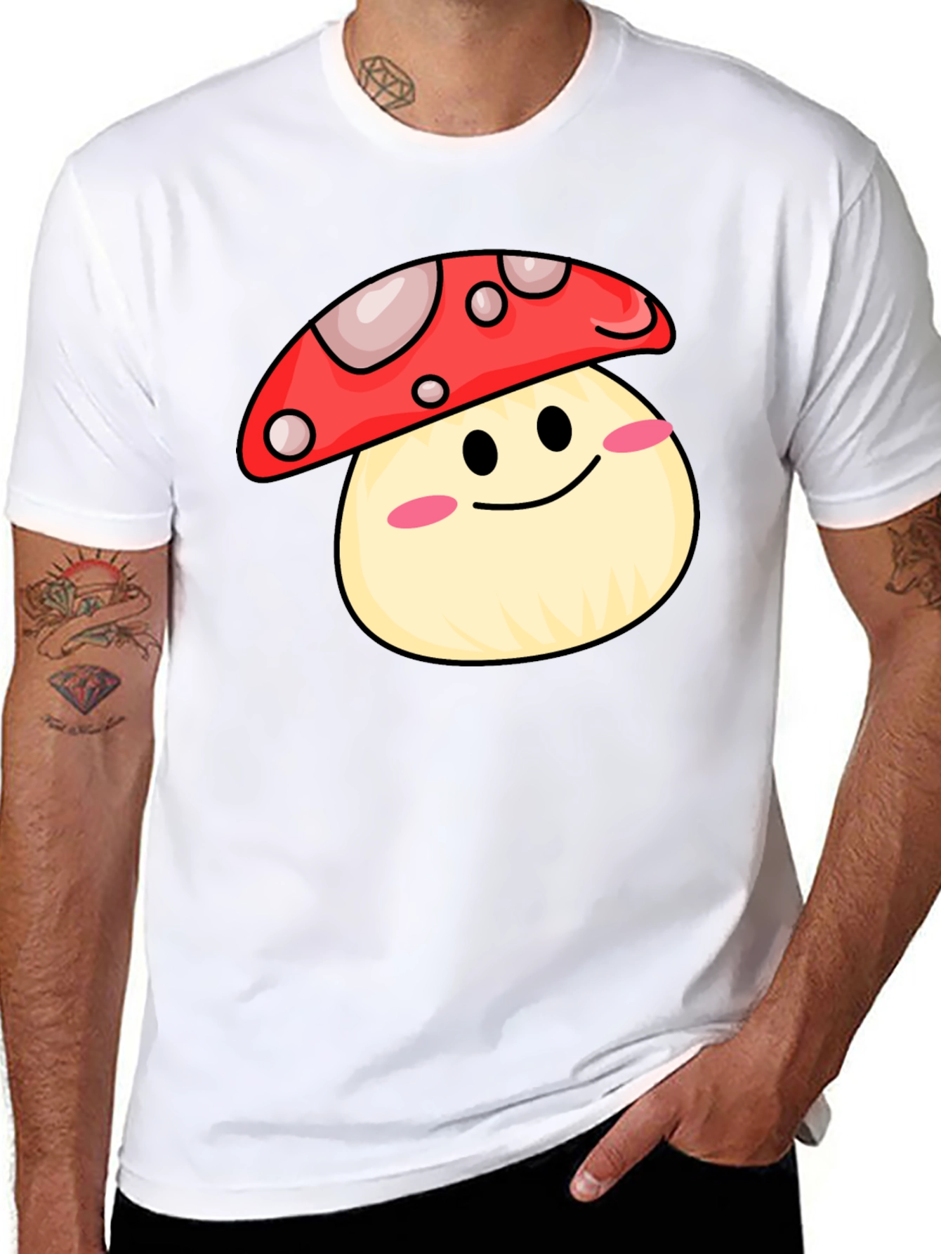 Cute Mushroom Graphic Tee - Black Cotton Shirt