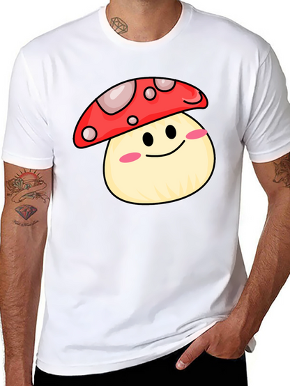 Cute Mushroom Graphic Tee - Black Cotton Shirt