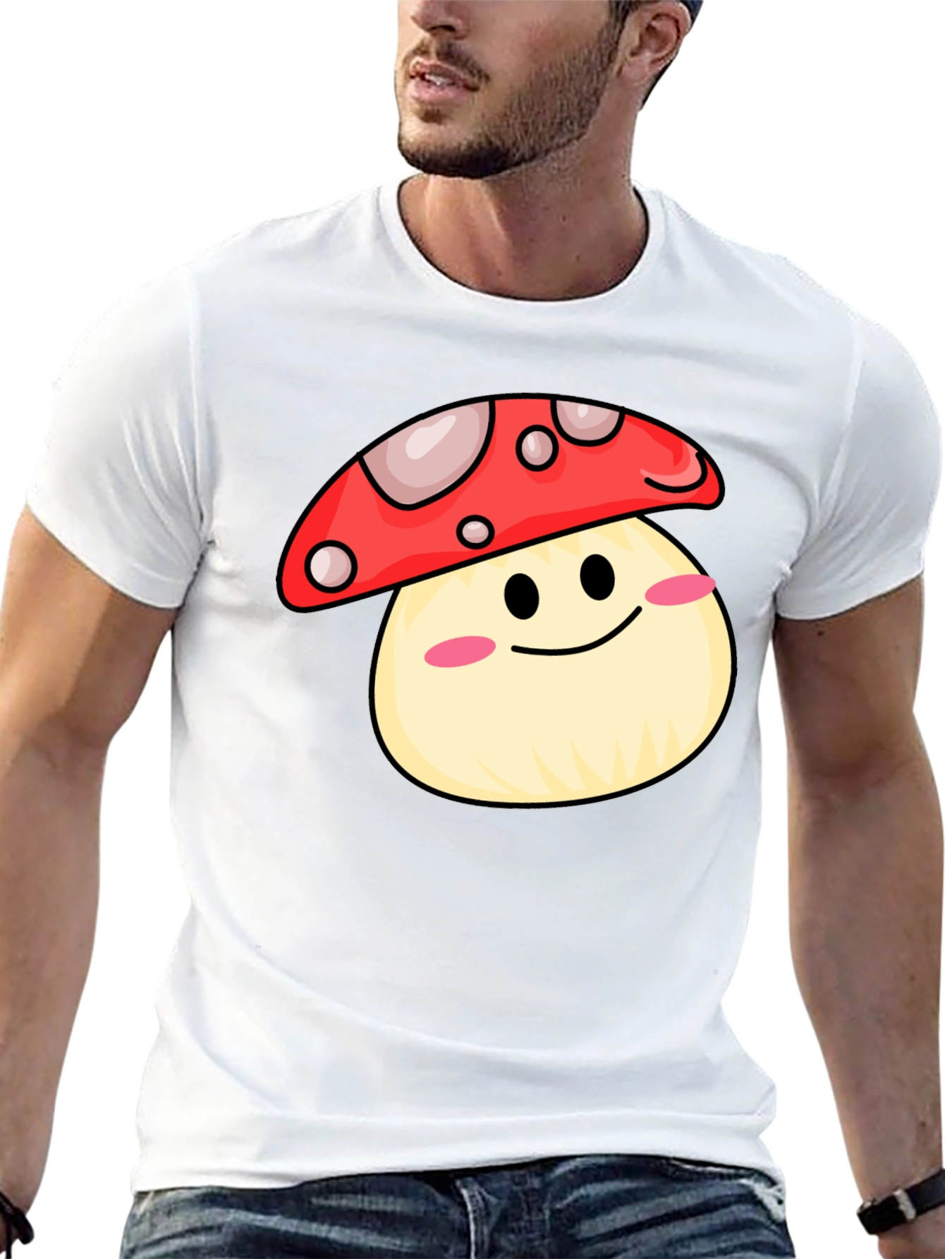 Cute Mushroom Graphic Tee - Black Cotton Shirt