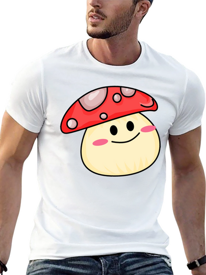 Cute Mushroom Graphic Tee - Black Cotton Shirt
