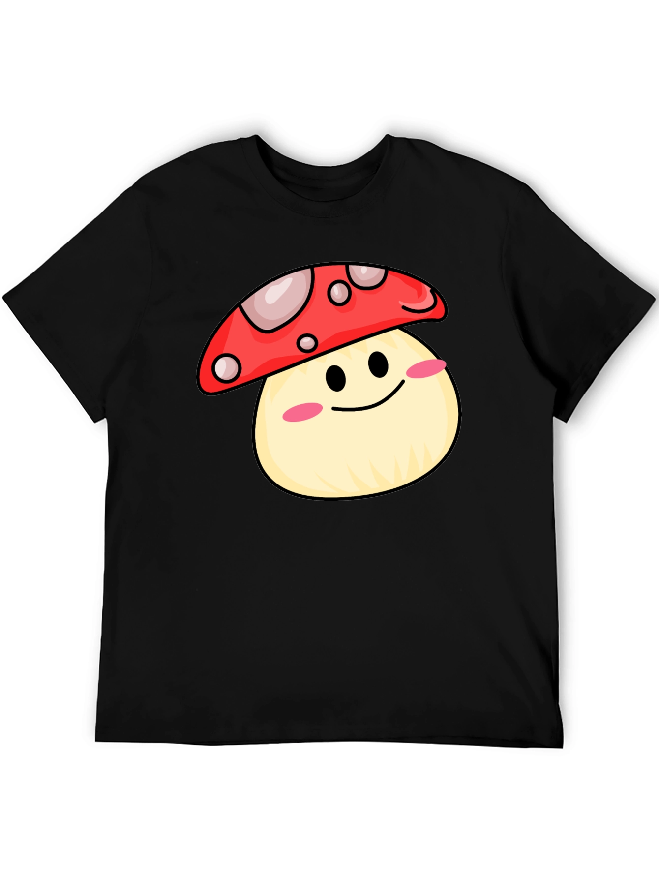 Cute Mushroom Graphic Tee - Black Cotton Shirt