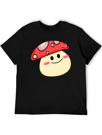Cute Mushroom Graphic Tee - Black Cotton Shirt