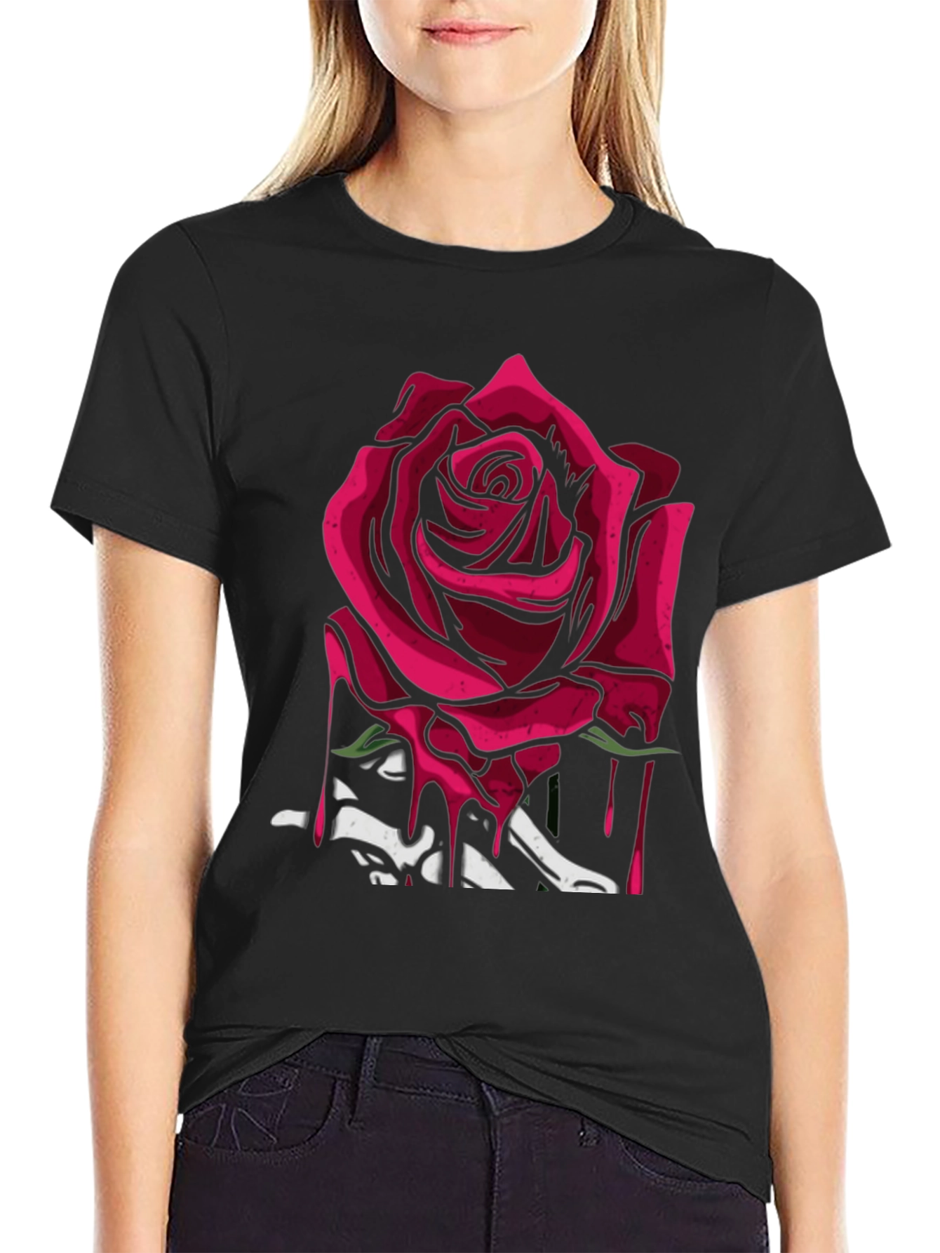 Rose & Bones Graphic Tee - Modern Edgy Style
