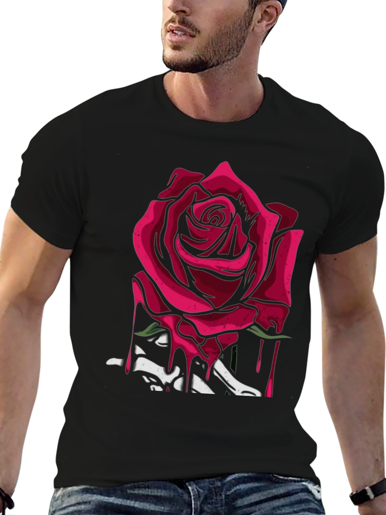 Rose & Bones Graphic Tee - Modern Edgy Style