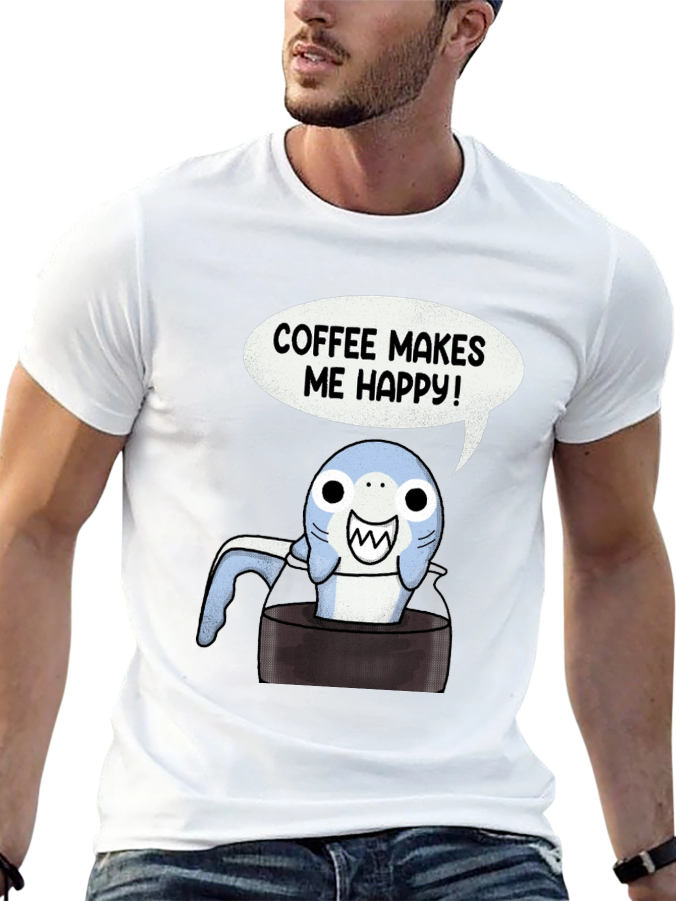 Coffee Shark T-Shirt - Makes Me Happy Tee