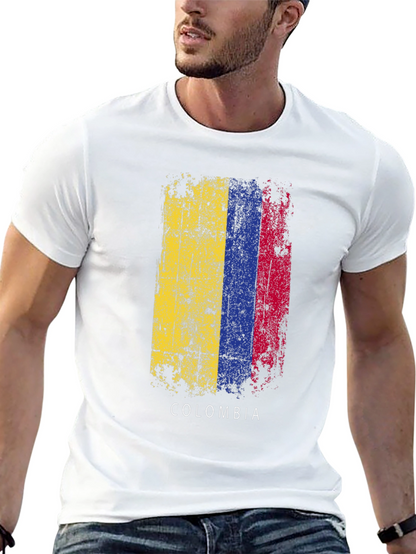 Colombia Flag Distressed Graphic T-Shirt