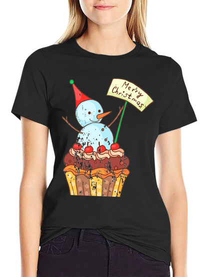 Merry Christmas Snowman Cupcake T-Shirt