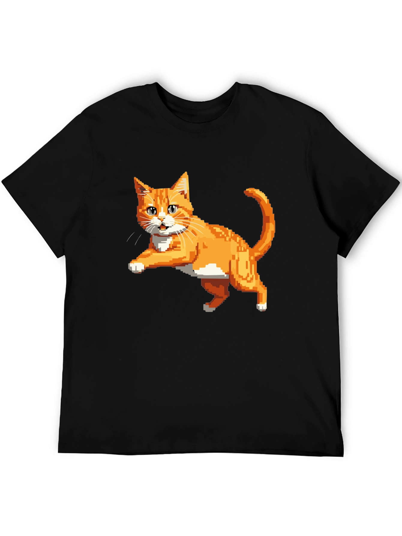 Pixelated Orange Cat T-Shirt - Cool Retro Design