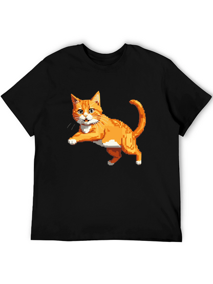 Pixelated Orange Cat T-Shirt - Cool Retro Design