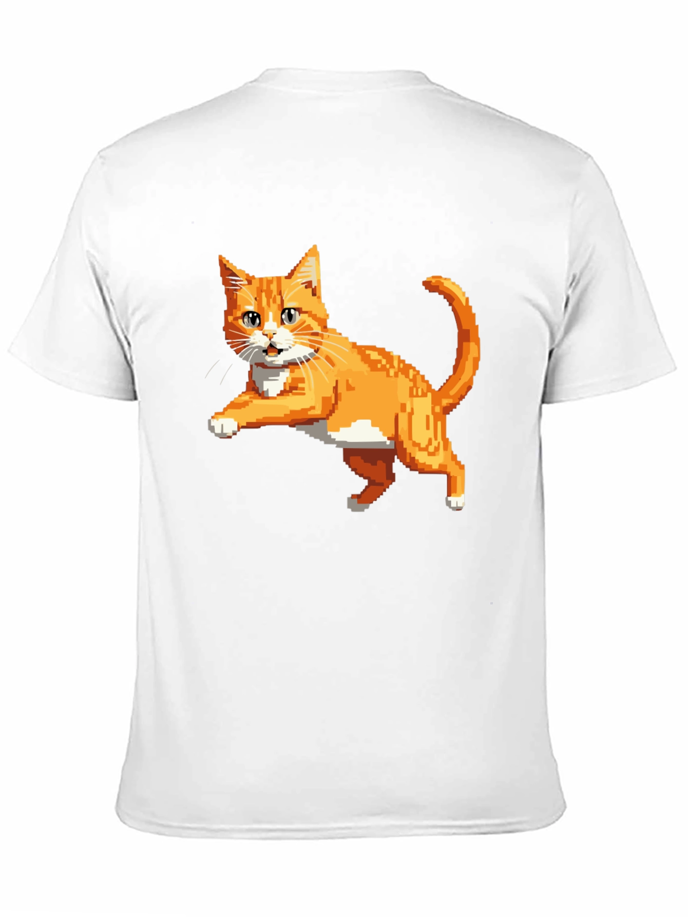 Pixelated Orange Cat T-Shirt - Cool Retro Design