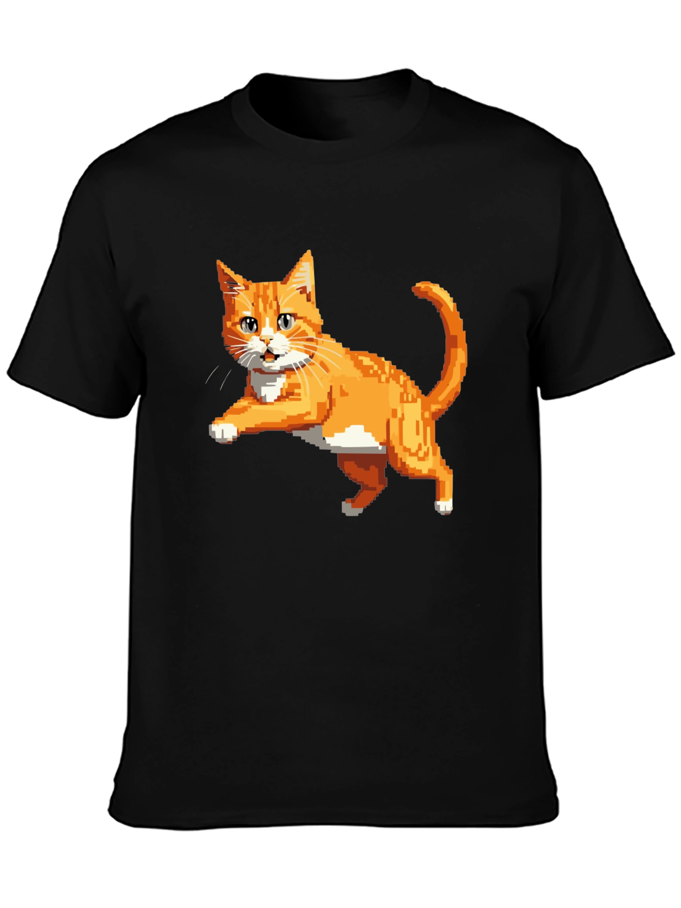 Pixelated Orange Cat T-Shirt - Cool Retro Design
